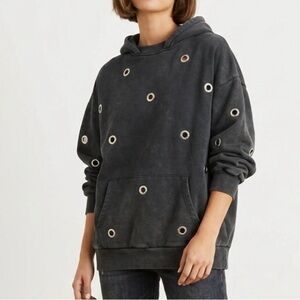 Zara Acid Mineral Wash Black Metal Circle Hoodie size women’s small